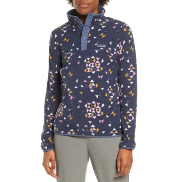 Patagonia Tops - Patagonia SMALL Micro D Snap T Fleece Pullover in Quilty Big Navy Blue Pink